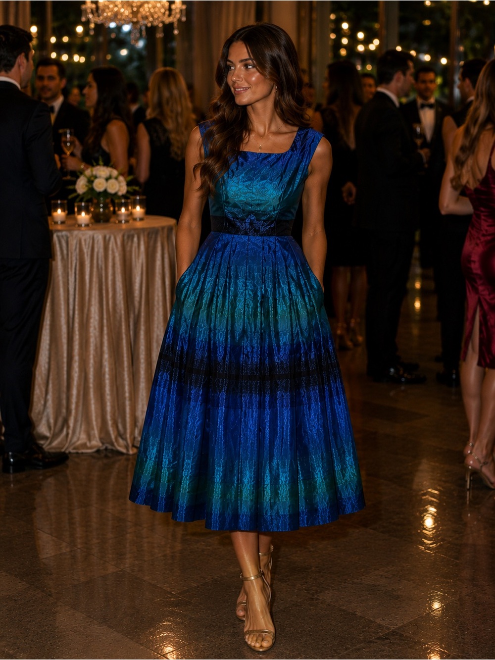 NEW j. Taylor Women’s Shimmery Blue-Green Party Dress - 4